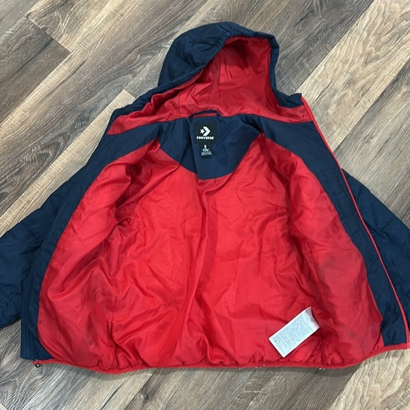 Converse All Star Boys Quilted Jacket S 8-10yrs Blue Hood Zipper Chuck Taylor - Picture 8 of 16
